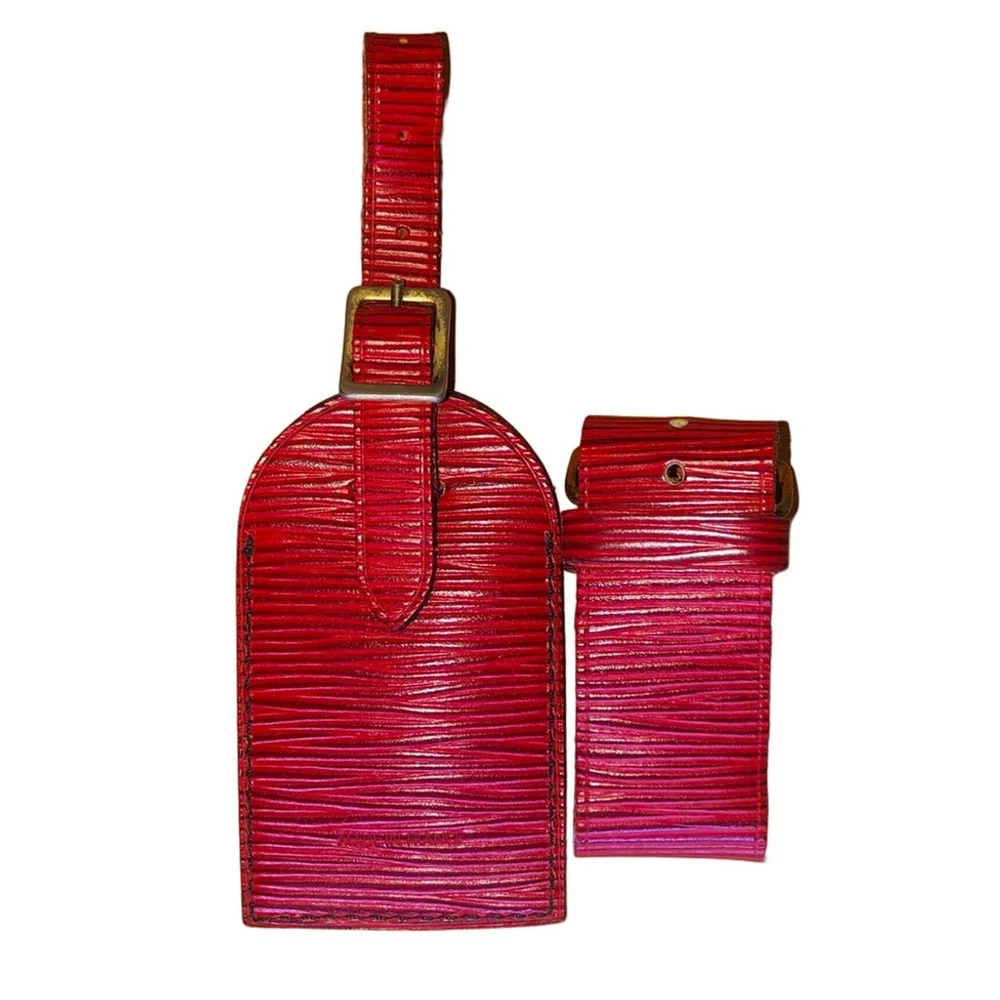 LOUIS VUITTON Red Epi Leather Luggage Tag and Poignet Sets